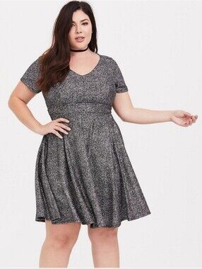 Torrid NEW Plus Size 4x: Sparkle Fit & Flare Dress - Metallic Silver & Black